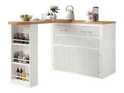 Mesa de bar extensible con espacio de almacenamiento, moderna, móvil, mesa de bar extensible con un cajón y dos estantes, blanca^KOMHTOM New