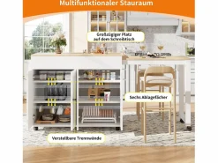 Merax Mueble Bar|Mesa de bar extensible moderna - 118-180 x 50 x 94,6 cm - con 4 puertas - para comedor - MDF -