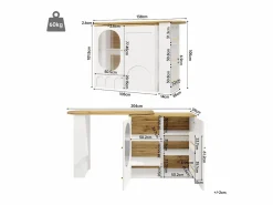 Mesa de bar giratoria con 3 puertas, isla de cocina con almacenaje - tablero extensible (138-204)x39x102 cm - Blanco Best