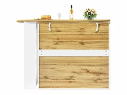 Mesa de bar giratoria con 3 puertas, isla de cocina con almacenaje - tablero extensible (138-204)x39x102 cm - Blanco Best