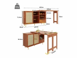 Mesa de bar giratoria con puerta de ratán y estante abierto - Mesa de comedor de madera - Marrón - 107 x 40 x 71,4 cm Marru00f3n Best