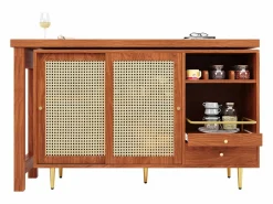 Mesa de bar giratoria con puerta de ratán y estante abierto - Mesa de comedor de madera - Marrón - 107 x 40 x 71,4 cm Marru00f3n Best
