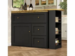 Mesa de bar giratoria con 1 puerta y 2 cajones, espacio de almacenamiento tipo buffet con tablero extensible (138-204)×39×105 cm - Negro Discount