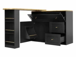 Mesa de bar giratoria con 1 puerta y 2 cajones, espacio de almacenamiento tipo buffet con tablero extensible (138-204)×39×105 cm - Negro Discount