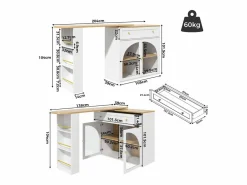 Mueble Bar|Mesa de bar giratoria con 2 puertas y 1 cajón Isla de cocina con tablero extensible (138-204)x39x104 cm - almacenaje abierto -