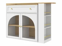 Mueble Bar|Mesa de bar giratoria con 2 puertas y 1 cajón Isla de cocina con tablero extensible (138-204)x39x104 cm - almacenaje abierto -