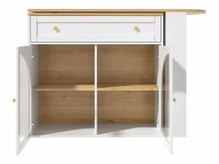 Mueble Bar|Mesa de bar giratoria con 2 puertas y 1 cajón Isla de cocina con tablero extensible (138-204)x39x104 cm - almacenaje abierto -