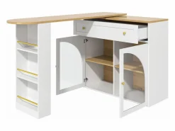 Mueble Bar|Mesa de bar giratoria con 2 puertas y 1 cajón Isla de cocina con tablero extensible (138-204)x39x104 cm - almacenaje abierto -