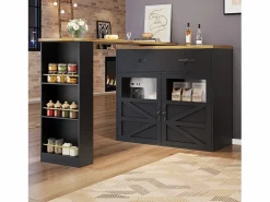 Mesa de bar giratoria de madera con 2 puertas y 1 cajón, con tablero extensible - (138-204) x 39 x 104 cm - color Negro Hot