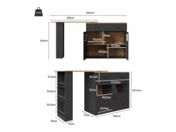 Mesa de bar giratoria de madera con 2 puertas y 1 cajón, con tablero extensible - (138-204) x 39 x 104 cm - color Negro Hot