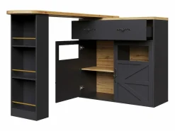Mesa de bar giratoria de madera con 2 puertas y 1 cajón, con tablero extensible - (138-204) x 39 x 104 cm - color Negro Hot