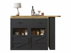 Mesa de bar giratoria de madera con 2 puertas y 1 cajón, con tablero extensible - (138-204) x 39 x 104 cm - color Negro Hot