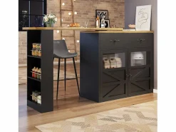 Mesa de bar giratoria de madera con 2 puertas y 1 cajón, con tablero extensible - (138-204) x 39 x 104 cm - color Negro Hot