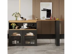 Mesa de bar giratoria de madera con espacio de almacenamiento - Luz LED ajustable - Negra - 138/193 x 39 x 105 cm Negro Hot