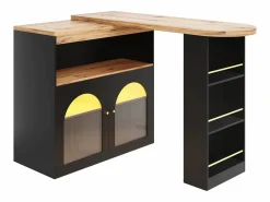 Mesa de bar giratoria de madera con espacio de almacenamiento - Luz LED ajustable - Negra - 138/193 x 39 x 105 cm Negro Hot