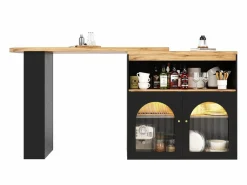Mesa de bar giratoria de madera con espacio de almacenamiento - Luz LED ajustable - Negra - 138/193 x 39 x 105 cm Negro Hot