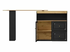 Mueble Bar|Mesa de bar giratoria de madera con 1 puerta de cristal y 2 cajones, aparador con almacenaje (138-204) x 39 x 104 cm -