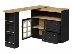 Mueble Bar|Mesa de bar giratoria de madera con 1 puerta de cristal y 2 cajones, aparador con almacenaje (138-204) x 39 x 104 cm -