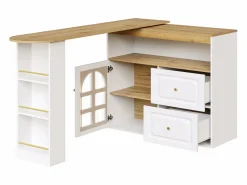 Mesa de bar giratoria de madera con 1 puerta de cristal y 2 cajones, aparador con almacenaje (138-204) x 39 x 104 cm - Blanco Online