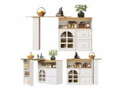 Mesa de bar giratoria de madera con 1 puerta de cristal y 2 cajones, aparador con almacenaje (138-204) x 39 x 104 cm - Blanco Online