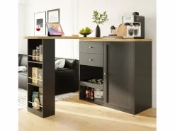 Mesa de bar giratoria de madera con 1 puerta y 2 cajones, isla de cocina con almacenaje, 138 x 39 x 102 cm, color^ New