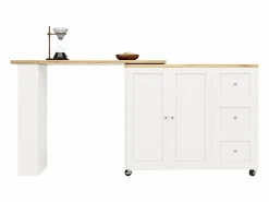 Mueble Bar|Mesa de bar giratoria móvil 2 puertas y 3 cajones Isla de cocina con tablero extensible (135-203)x39x106 cm -