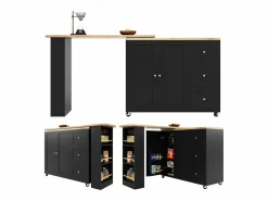 Mueble Bar|Mesa de bar giratoria móvil 2 puertas y 3 cajones Isla de cocina con tablero extensible (135-203)x39x106 cm -