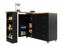 Mueble Bar|Mesa de bar giratoria móvil 2 puertas y 3 cajones Isla de cocina con tablero extensible (135-203)x39x106 cm -