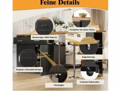Merax Mesa de bar móvil extensible - 137-215 x 39 x 102,3 cm - con 1 cajón + 2 puertas - MDF - Negro Sale