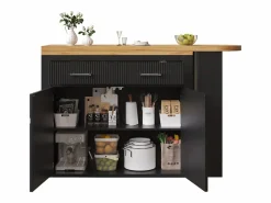 Merax Mesa de bar móvil extensible - 137-215 x 39 x 102,3 cm - con 1 cajón + 2 puertas - MDF - Negro Sale