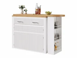 Merax Mueble Bar|Mesa de bar móvil extensible - 137-215 x 39 x 102,3 cm - con 1 cajón + 2 puertas - MDF -