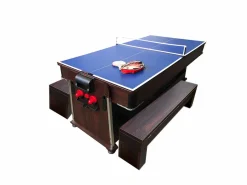 ELITESHOPPING Mesa de billar 7 pies Multijuego Air Hockey + Ping Pong - Stark con bancos Azul Sale