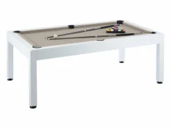 Vente-unique Billar|Mesa de billar exterior - Blanco y taupe - L213,4 x P121,1 x 79,7 cm - STAZIO