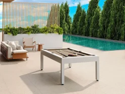 Vente-unique Billar|Mesa de billar exterior - Blanco y taupe - L213,4 x P121,1 x 79,7 cm - STAZIO