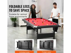 Mesa de Billard Convertible SucceBuy de 213 cm, Portátil, con Tela Roja para Sala de Juegos^ Outlet