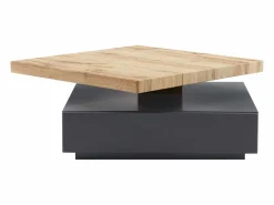 Vente-unique Mesa de centro - 1 cajón y tablero pivotante - MDF - Color: antracita y roble. KYRIA Gris antracita / Color natural claro Best
