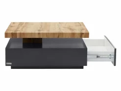 Vente-unique Mesa de centro - 1 cajón y tablero pivotante - MDF - Color: antracita y roble. KYRIA Gris antracita / Color natural claro Best