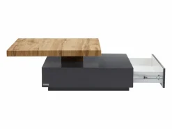 Vente-unique Mesa de centro - 1 cajón y tablero pivotante - MDF - Color: antracita y roble. KYRIA Gris antracita / Color natural claro Best