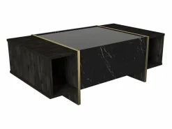 Vente-unique Mesa de centro - 1 puerta y 2 estantes - Efecto mármol negro y dorado - CADEBA Negro / Color natural oscuro New