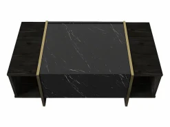 Vente-unique Mesa de centro - 1 puerta y 2 estantes - Efecto mármol negro y dorado - CADEBA Negro / Color natural oscuro New