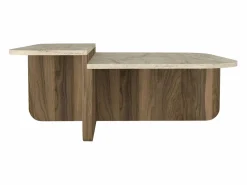 Vente-unique Mesa de centro - Efecto travertino y natural oscuro - MARALIA Beige Outlet