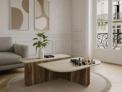 Vente-unique Mesa de centro - Efecto travertino y natural oscuro - MARALIA Beige Outlet