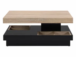 Vente-unique Mesa de centro - Tablero pivotante - MDF lacado negro y natural claro - FAUSTO Negro / Color natural claro Best