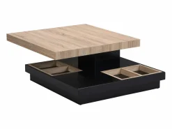 Vente-unique Mesa de centro - Tablero pivotante - MDF lacado negro y natural claro - FAUSTO Negro / Color natural claro Best
