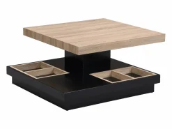 Vente-unique Mesa de centro - Tablero pivotante - MDF lacado negro y natural claro - FAUSTO Negro / Color natural claro Best