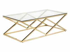 Vente-unique Mesa De Centro|Mesa de centro Art Déco de vidrio templado y acero. Acabado dorado. CHARLOTTE
