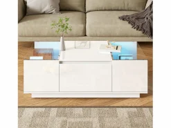 Mesa de centro blanca - Mesa de centro con iluminación LED y 2 cajones - tapa de cristal Blanco Discount