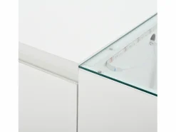 Mesa de centro blanca - Mesa de centro con iluminación LED y 2 cajones - tapa de cristal Blanco Discount