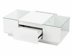 Mesa de centro blanca - Mesa de centro con iluminación LED y 2 cajones - tapa de cristal Blanco Discount