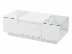 Mesa de centro blanca - Mesa de centro con iluminación LED y 2 cajones - tapa de cristal Blanco Discount